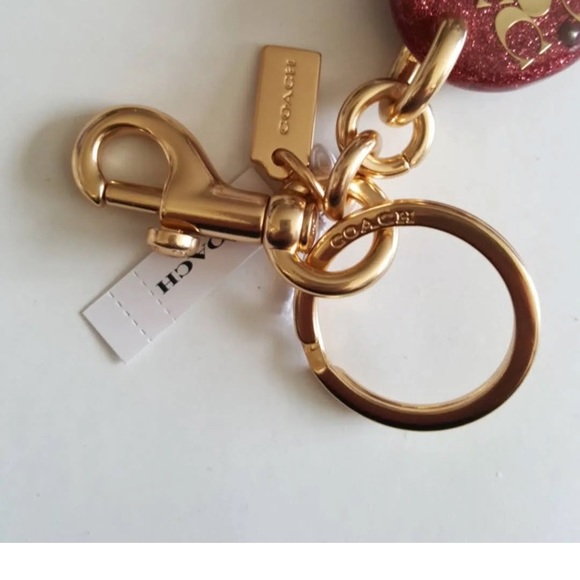 NWT Coach Signature Bag Charm Keyring pink & gold - Picture 4 of 4